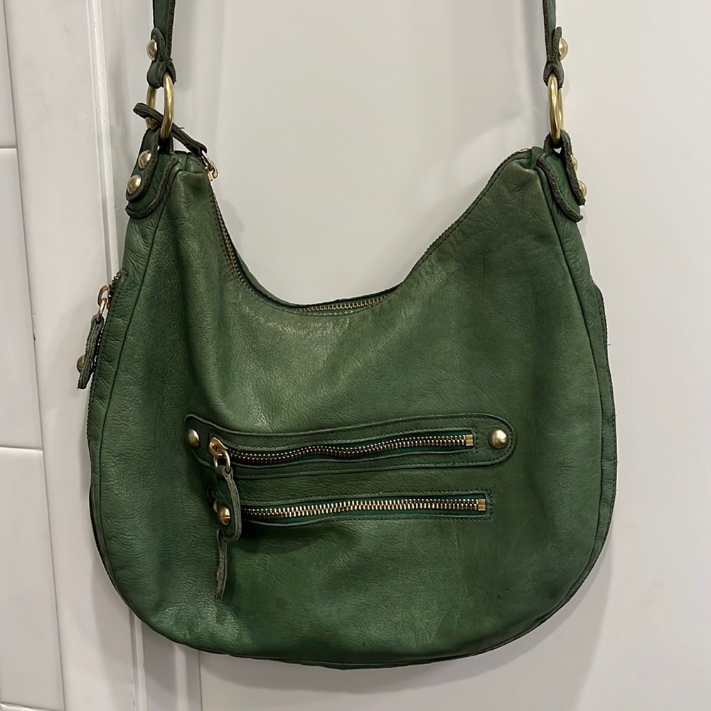 Linea Pelle Green Leather Crossbody Bag